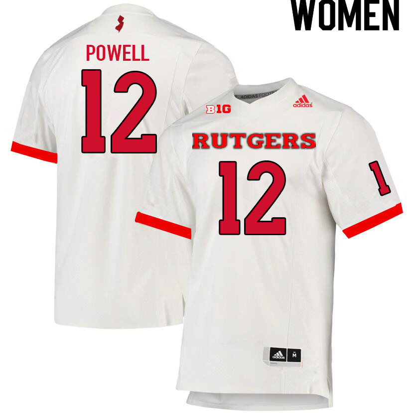 Women #12 Peyton Powell Rutgers Scarlet Knights College Football Jerseys Sale-White